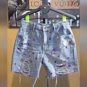 Colorful Embellished Denim Shorts